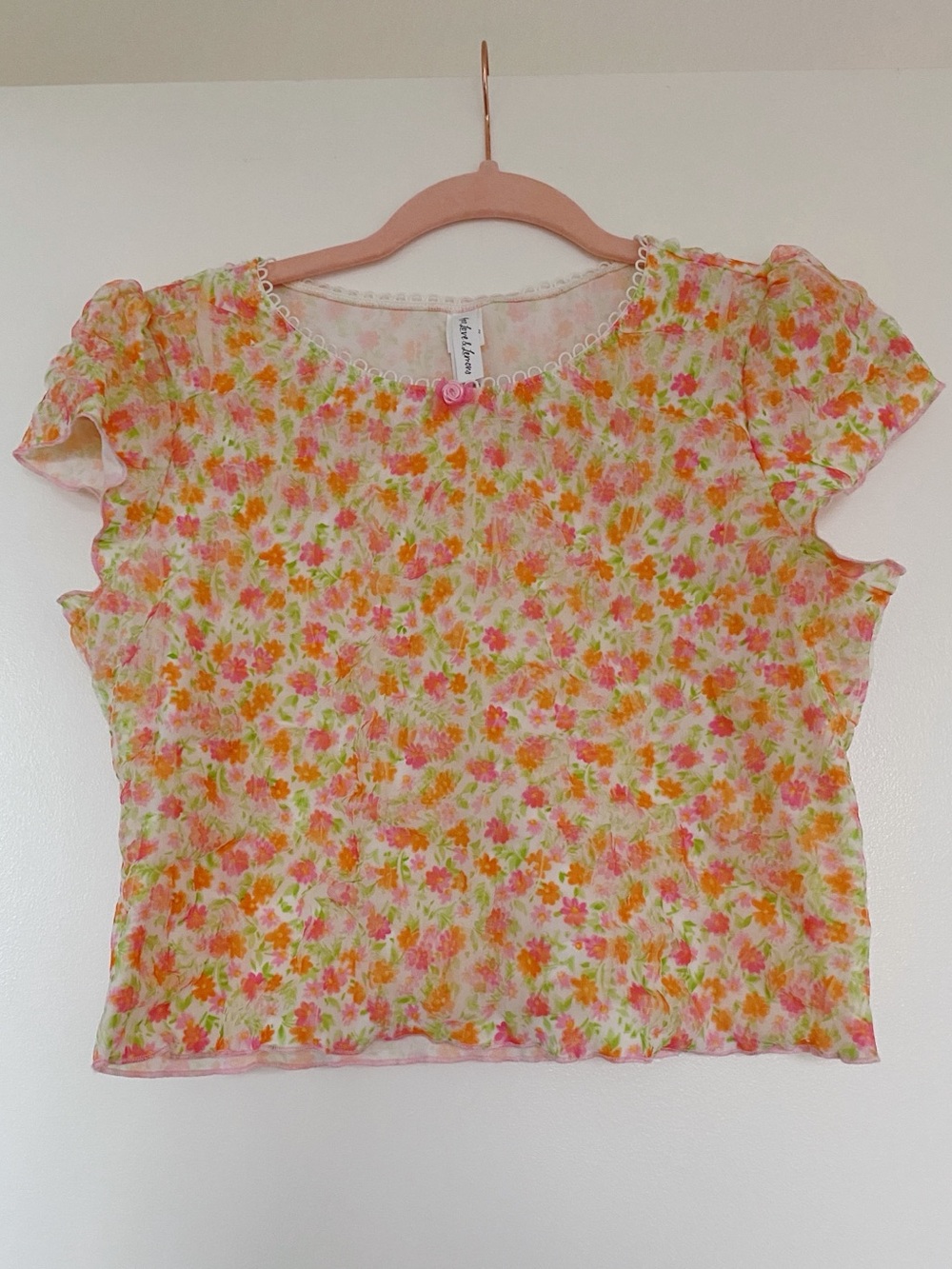 For Love And Lemons Floral Mesh Top - Pink & Orange
